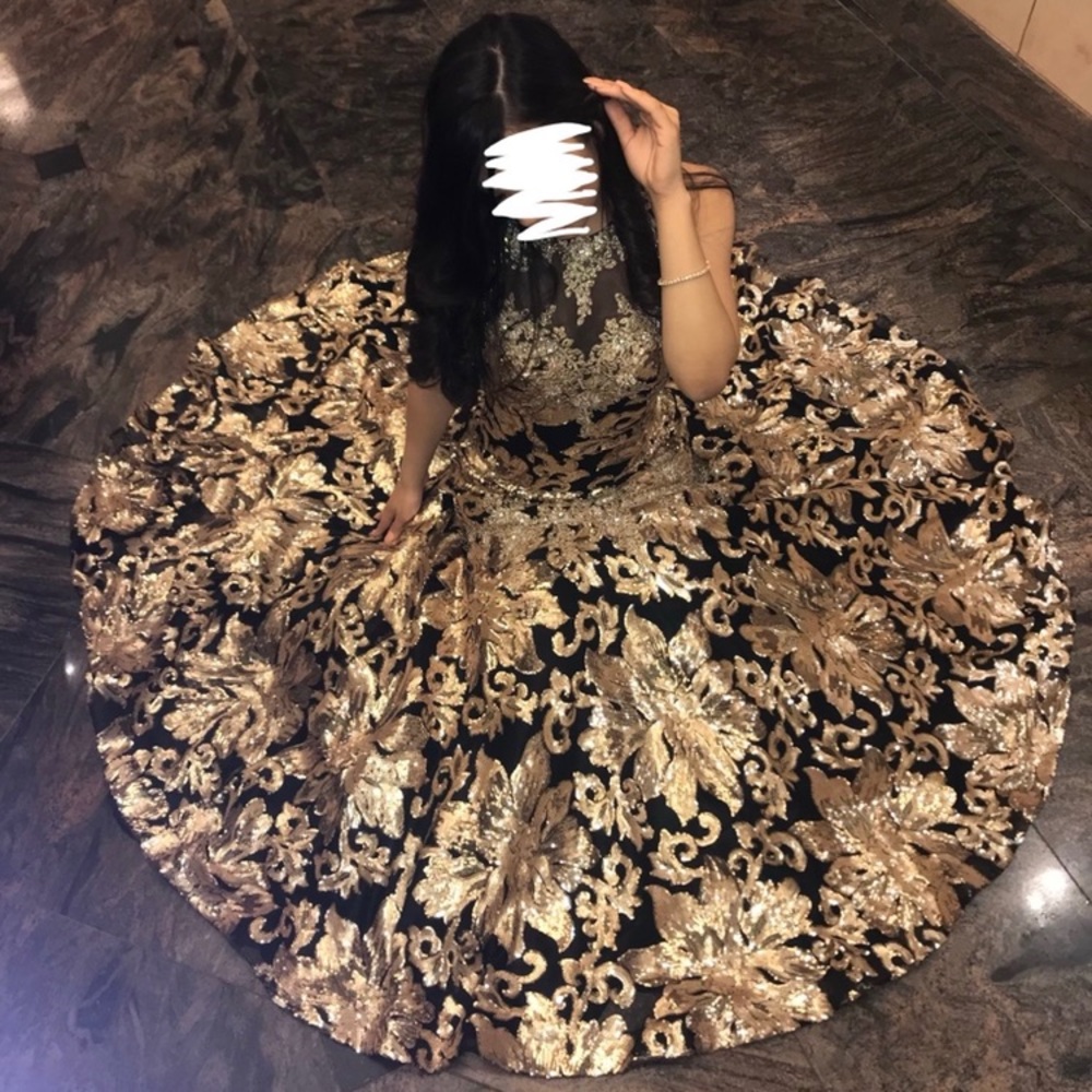 Dave and Johnny Gold and Black Prom Dress